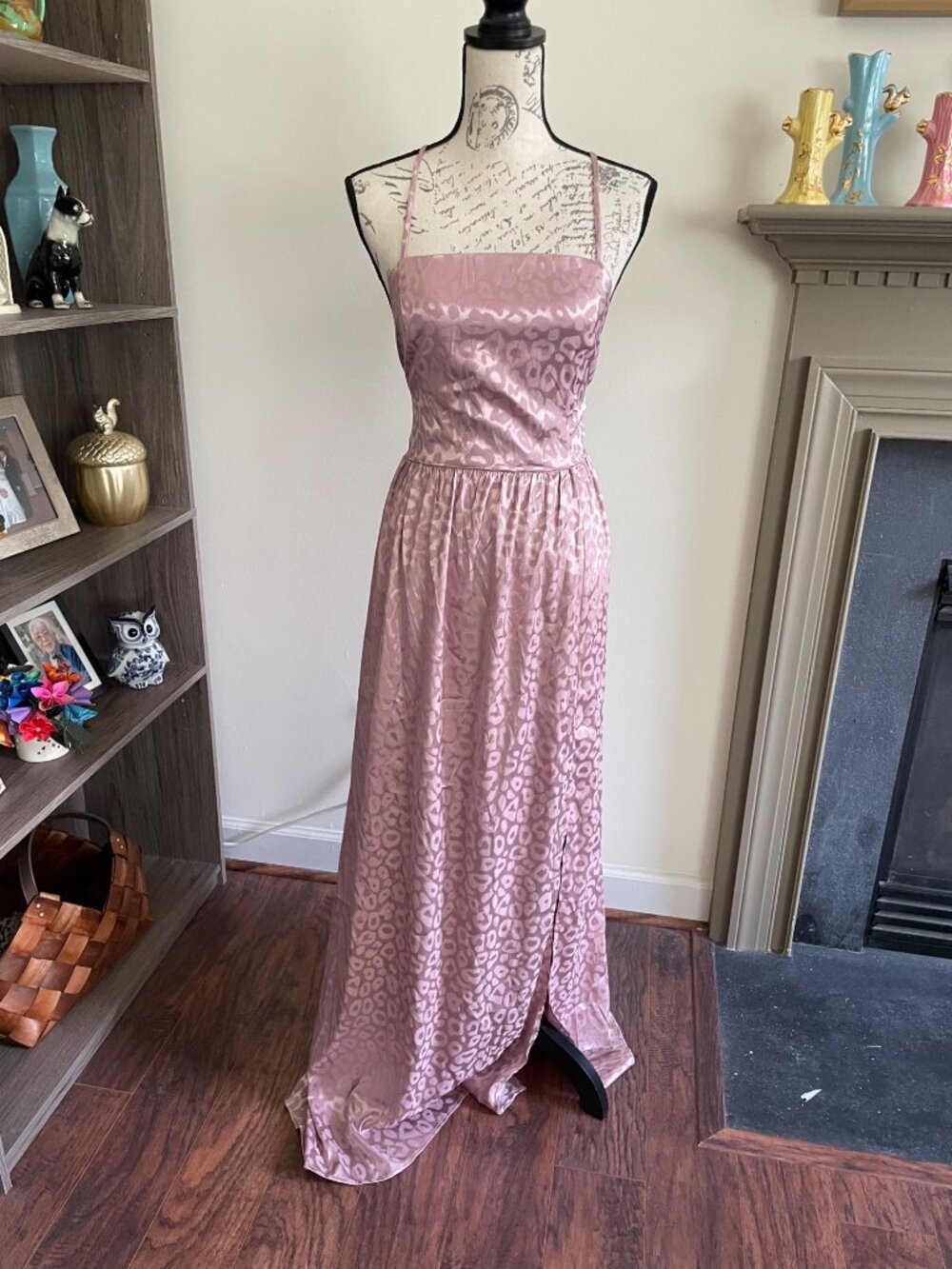 Vine & Love Dress Backless Blush Pink Maxi Length Spaghetti Strap Slit Wrap L - Picture 2 of 10